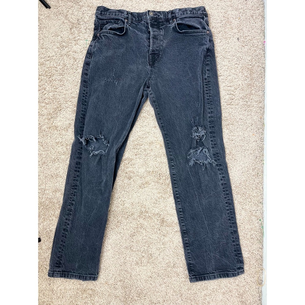 We The Free Distressed Black Acid Wash Jeans‎ Size 30 Button Fly Ripped